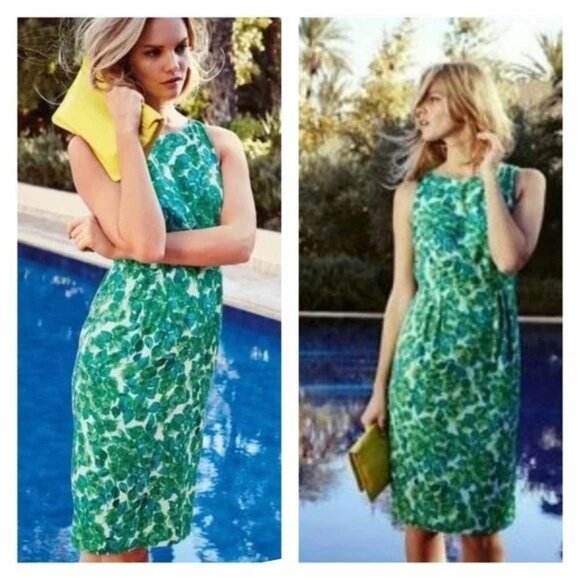 Boden Green Blue Roses Leaves Silk Blend Sleeveless Knee Length Dress 12 - Picture 1 of 7